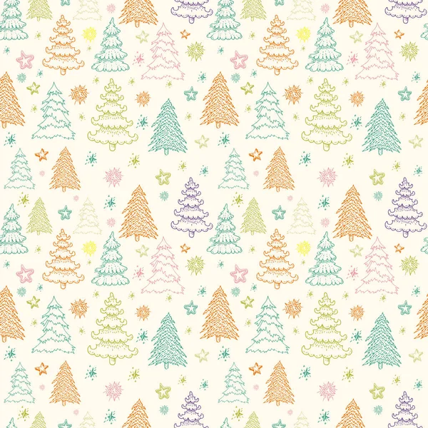 Seamless Christmas vector pattern with colorful fir-trees on a b — Stock Vector