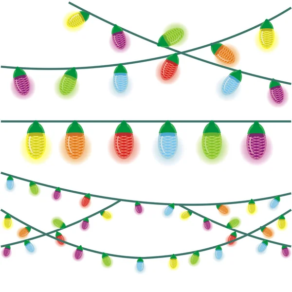 Luzes de Natal multicoloridas ilustradas em um fundo branco . — Vetor de Stock