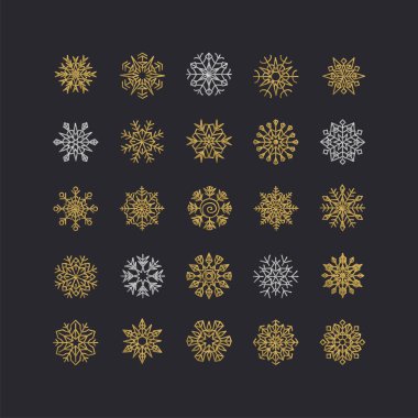 Siyah arka plan üzerine izole renkli kar taneleri koleksiyonu