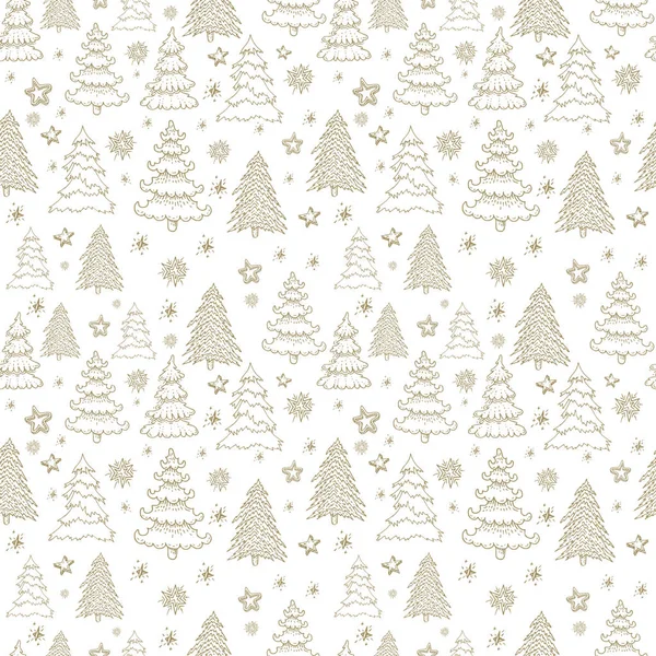 Vector seamless pattern with hand drawn Christmas trees forest, — Stock Vector