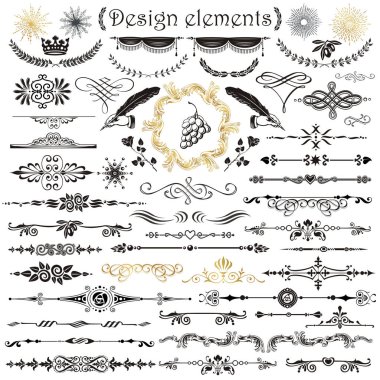 Kaligrafik tasarım ögelerinin vektör kümesi ve sayfa dekoru.