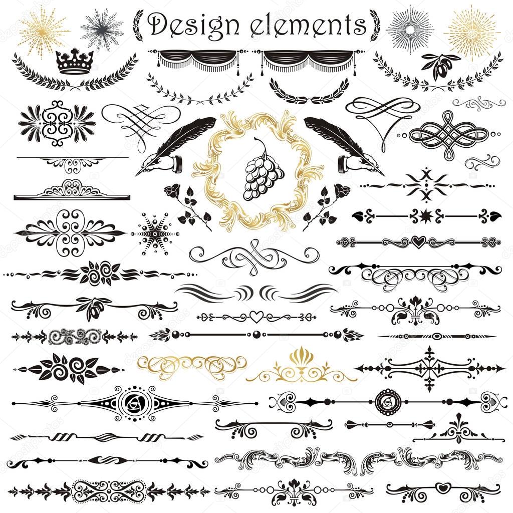 Vector set of calligraphic design elements and page decor.