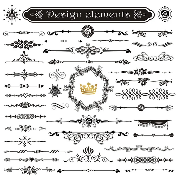 Conjunto vetorial de elementos de design caligráfico e decoração de página. — Vetor de Stock