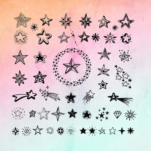 Yıldız kutsal kişilerin resmi ve piktogram. Koleksiyon siyah yıldız şekiller