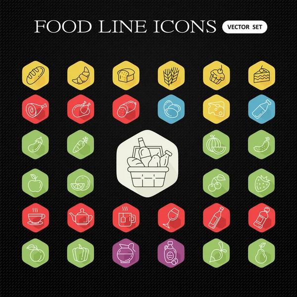 Conjunto de iconos de alimentos y bebidas para restaurante, tienda de comestibles, comunicador — Vector de stock