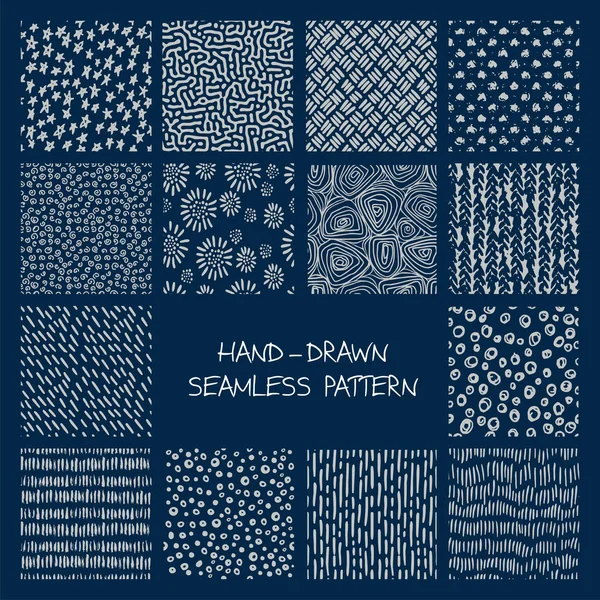 Conjunto de patrones sin costura dibujados a mano . — Archivo Imágenes Vectoriales