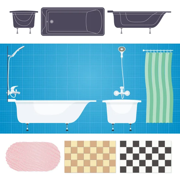 Illustrazione vettoriale.Bagno con mobili. Interni bagno . — Vettoriale Stock