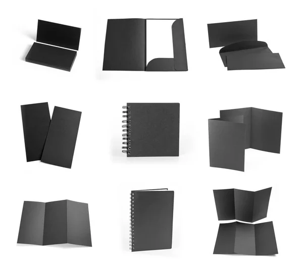Conjunto de elementos negros para el diseño de identidad corporativa en una b blanca — Foto de Stock
