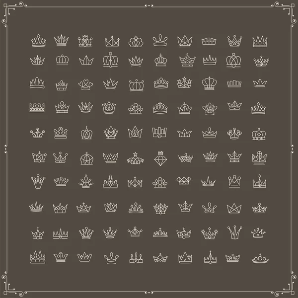 Diseño de elementos heráldicos vectoriales. Conjunto de coronas de línea beige — Vector de stock