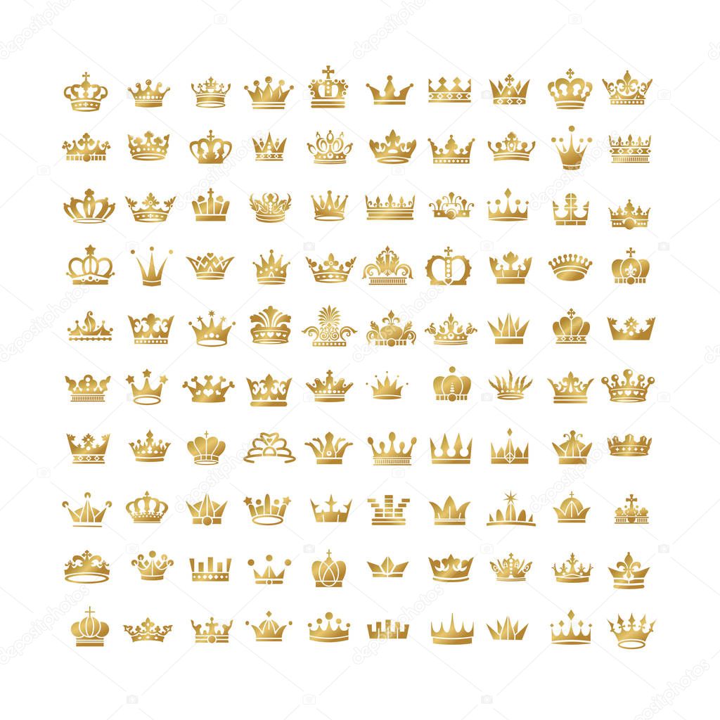 Vector collection of creative king and queen crowns silhouette o
