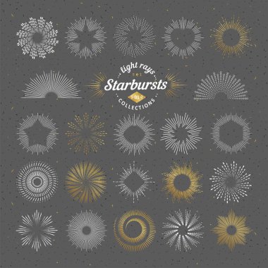 Vektör starbursts kümesi. Vintage tasarım öğeleri