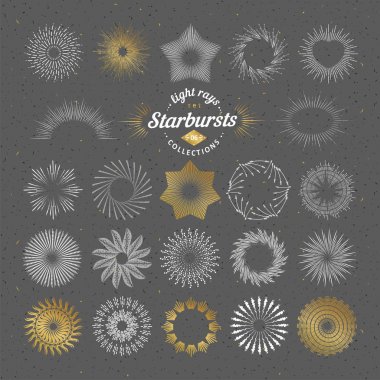 Vektör starbursts kümesi. Vintage tasarım öğeleri