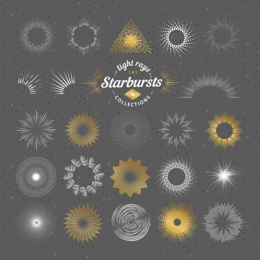 Vektör starbursts kümesi. Vintage tasarım öğeleri