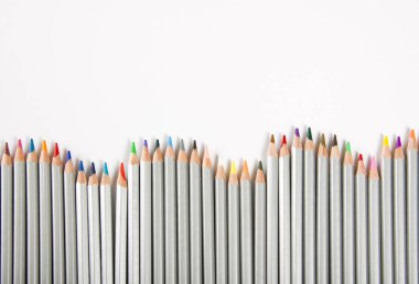 Many different color pencils on white background. clipart