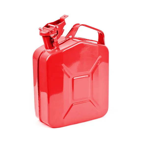 Jarra roja sobre fondo blanco. Bote para gasolina, diesel — Foto de Stock