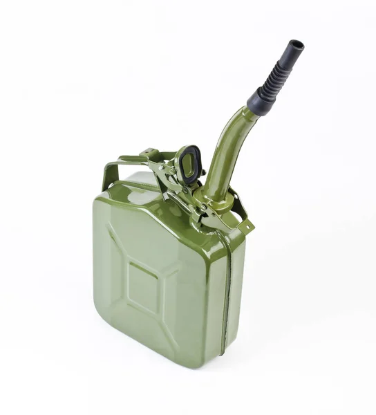 Jerrycan with flexi pipe spout on a white background. — Stock Photo, Image