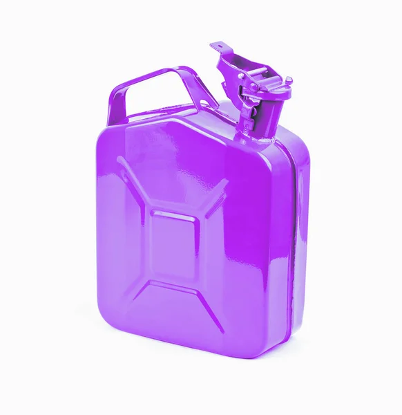 Jerrycan morado sobre fondo blanco. Bote para gasolina, muere — Foto de Stock