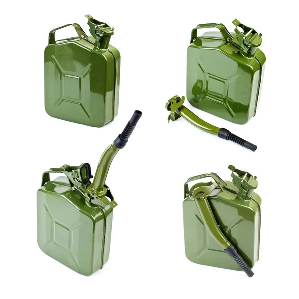Collection of Jerrycan with flexi pipe spout on a white backgrou — Stock Photo, Image