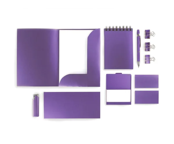 Set of purple elements for corporate identity design on a white — Stock Photo, Image