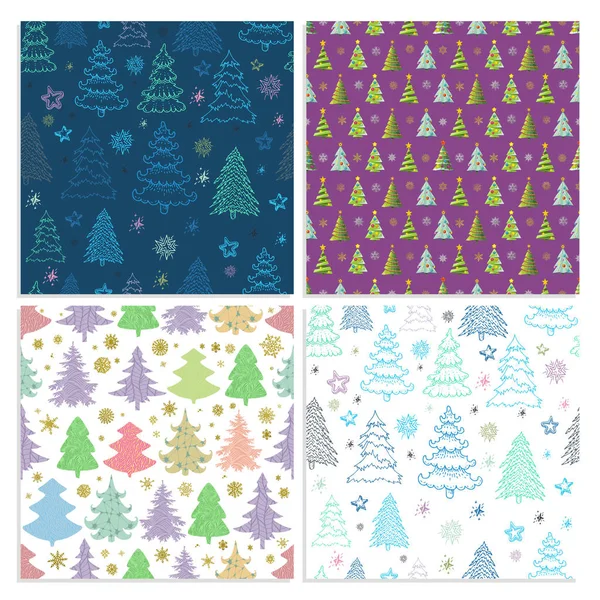 彩色冷杉树的无缝圣诞矢量模式集 — 图库矢量图片