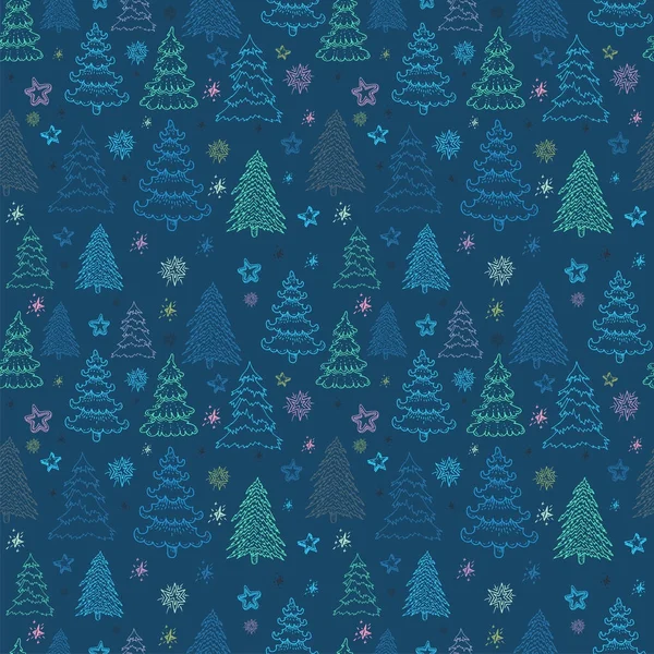 カラフルなモミの木と st のシームレスなクリスマス ベクトル パターン — ストックベクタ