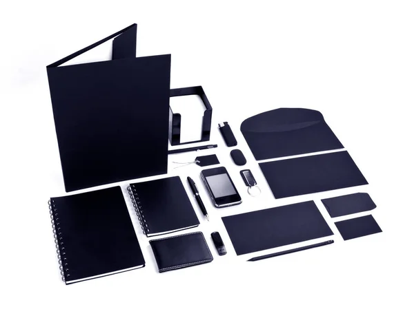 Conjunto de elementos negros para el diseño de identidad corporativa en una b blanca — Foto de Stock