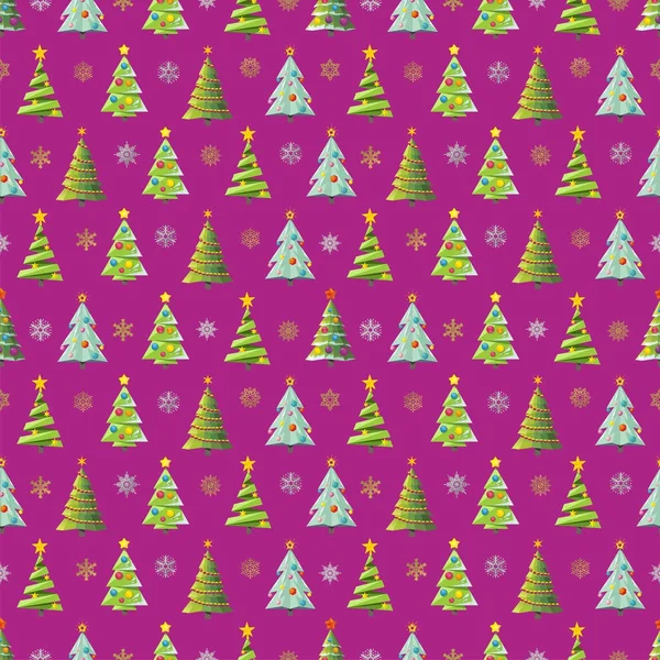 カラフルなモミの木とシームレスなクリスマスのベクトル パターン. — ストックベクタ
