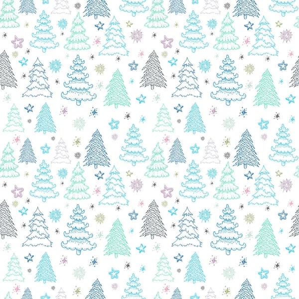 白い背中にカラフルなモミの木でクリスマスのベクトル パターン — ストックベクタ