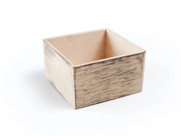 Caja de madera natural sobre fondo blanco . — Foto de Stock