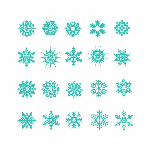 Icono de copos de nieve verdes sobre fondo blanco — Vector de stock