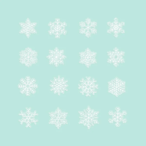 Weiße Schneeflocken Symbol auf grünem Hintergrund — Stockvektor