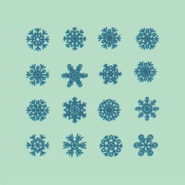 Blaue Schneeflocken auf grünem Hintergrund — Stockvektor