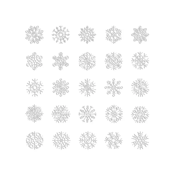 Iconos de línea de copos de nieve de plata sobre fondo blanco — Vector de stock