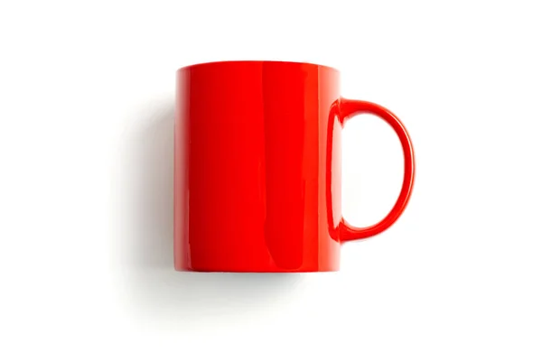 Rojo y blanco taza de café maqueta acostado sobre fondo blanco . —  Fotos de Stock