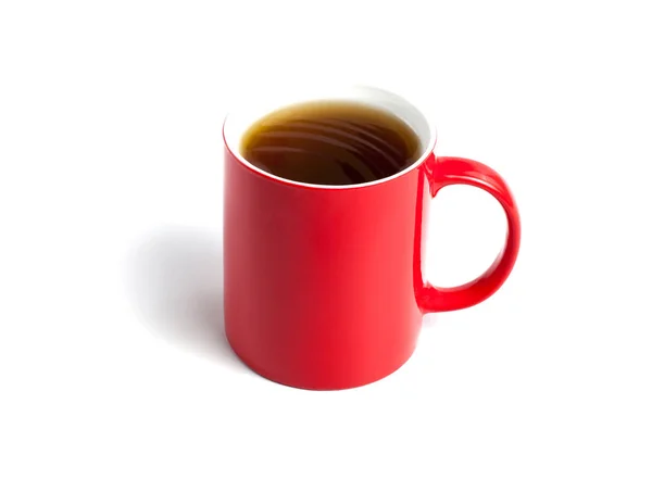 Xícara vermelha de chá no fundo branco . — Fotografia de Stock