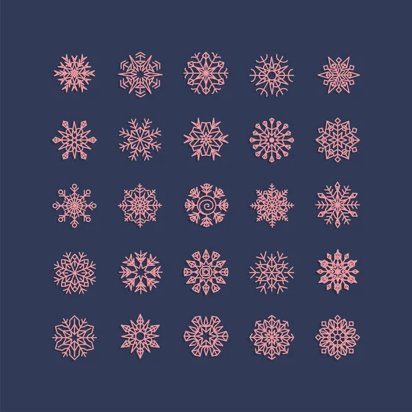 Icône flocons de neige rose sur fond bleu — Image vectorielle