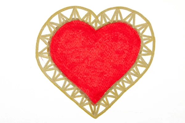 Painting of big red heart over white background.