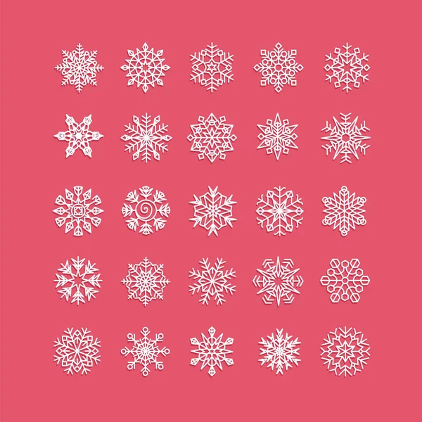 Icono de copos de nieve blancos sobre fondo rojo . — Vector de stock