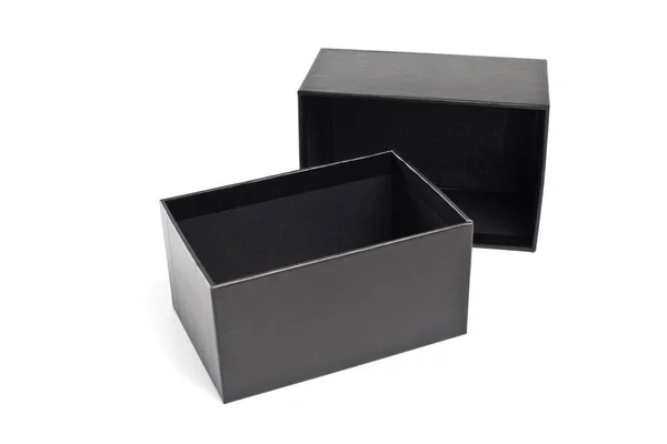 Caja de cartón negra abierta para embalaje sobre fondo blanco . —  Fotos de Stock