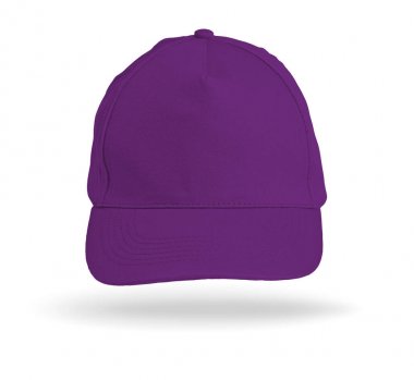 Beyaz bir arka plan üzerinde mor beyzbol şapkası.