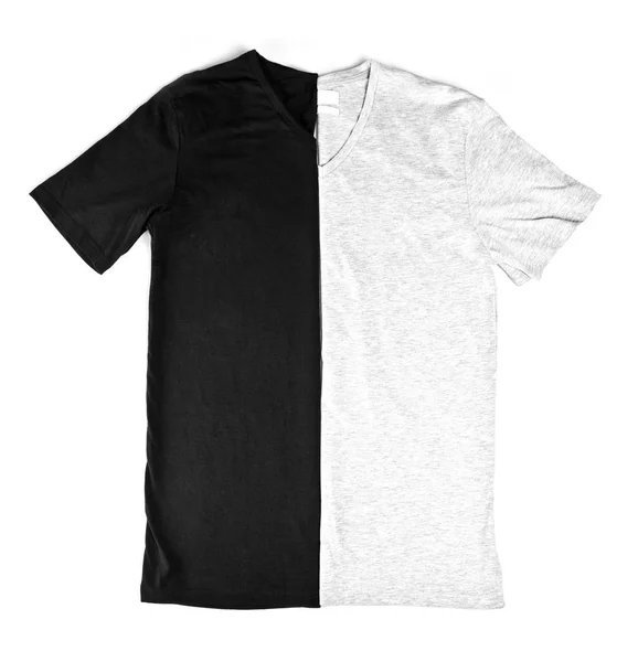 Camisetas negras y grises Mock-up, listas para reemplazar tu diseño —  Fotos de Stock