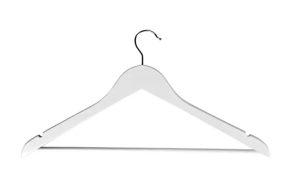 Белая деревянная вешалка для одежды на белом фоне . — стоковое фото