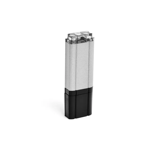 Cinza usb flash drive em um fundo branco . — Fotografia de Stock