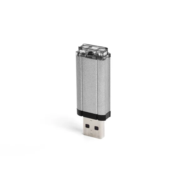 Chiavetta USB grigia su sfondo bianco . — Foto Stock