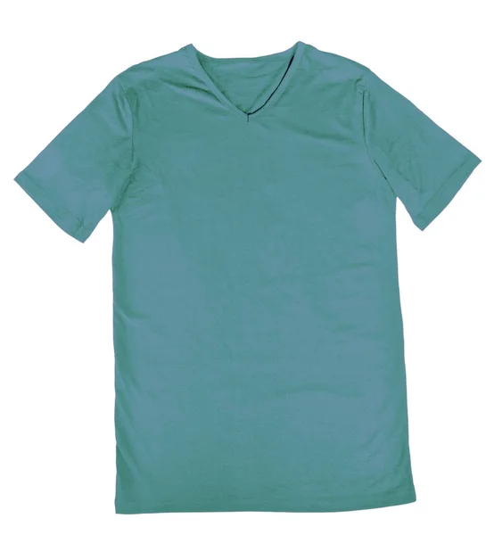 Grüne T-Shirt-Attrappe auf weißem Hintergrund, bereit, Ihre ersetzen — Stockfoto