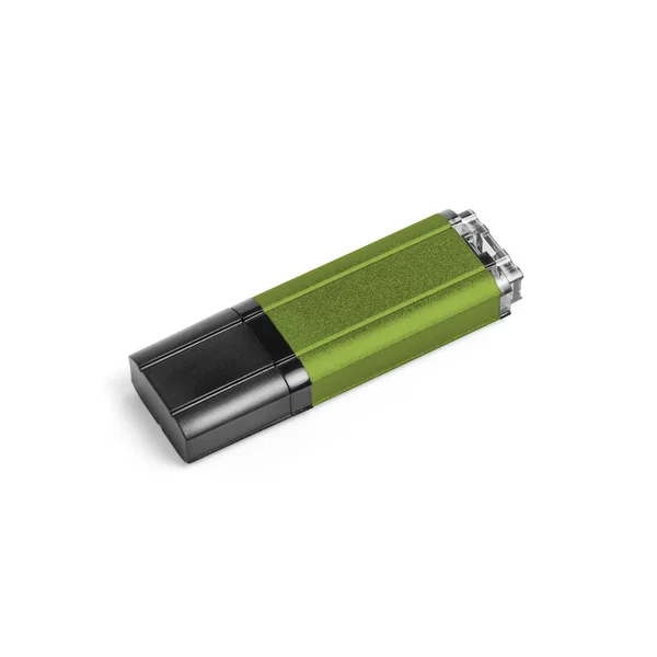 Verde usb flash drive em um fundo branco . — Fotografia de Stock