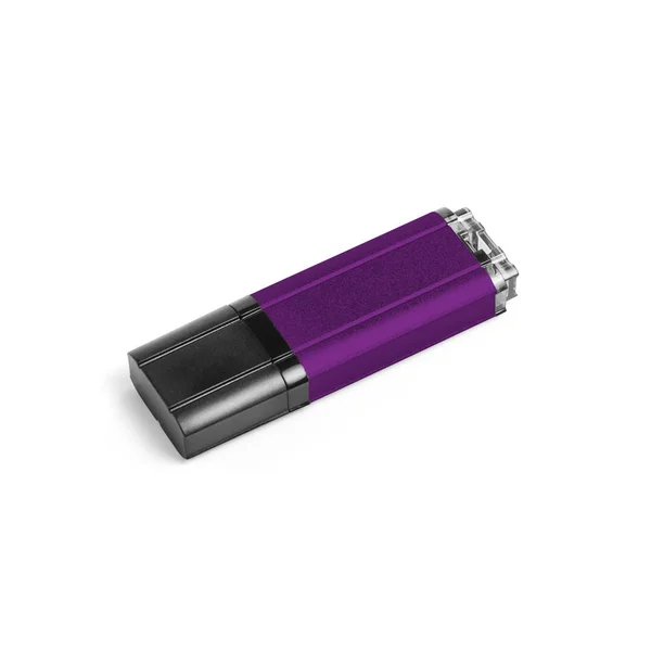 Purple unidad flash USB sobre un fondo blanco . — Foto de Stock