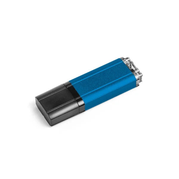 Unidad flash USB azul sobre un fondo blanco . — Foto de Stock