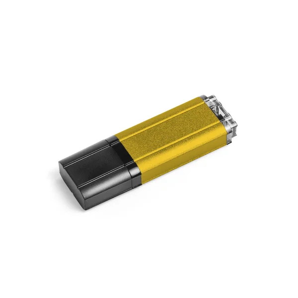 Žluté usb flash disk na bílém pozadí. — Stock fotografie
