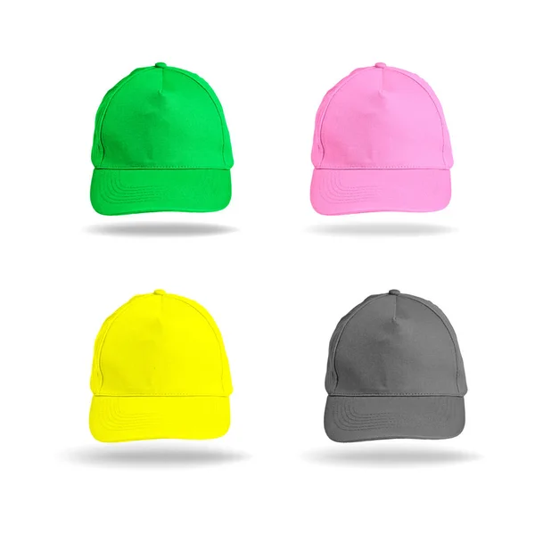 Set di cappelli da baseball colorati su sfondo bianco . — Foto Stock